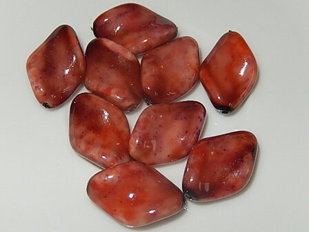 B2122 Glaskraal gemeleerd rood ovaal plat met twist 18x13x6 mm