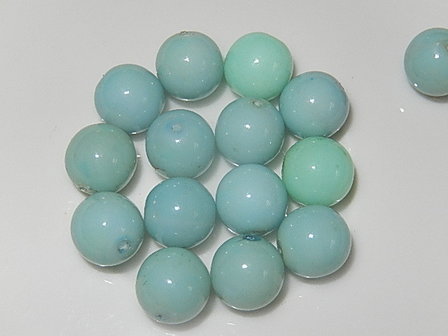 B4123 Glaskraal waterblauw en licht turquoise assorti rond 10 mm