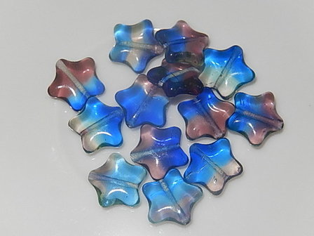 B4109 Glaskraal blauw/roze/groene ster 11x12x4 mm