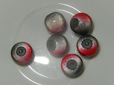 B2218 Glaskraal rood met zilver 3D effect rond 10 mm