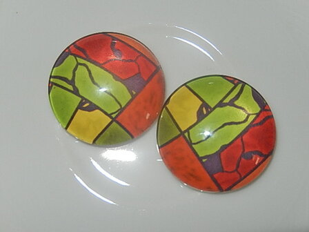 CBG502R25 Glas cabochon 1 st diverse grafische motieven in de kleuren groen en rood