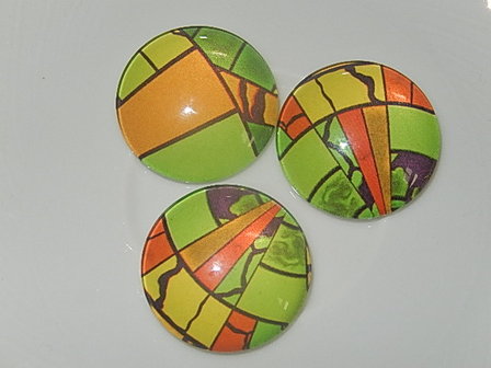 CBG503R25 Glas cabochon 1 st diverse grafische motieven in de kleuren groen en oranje